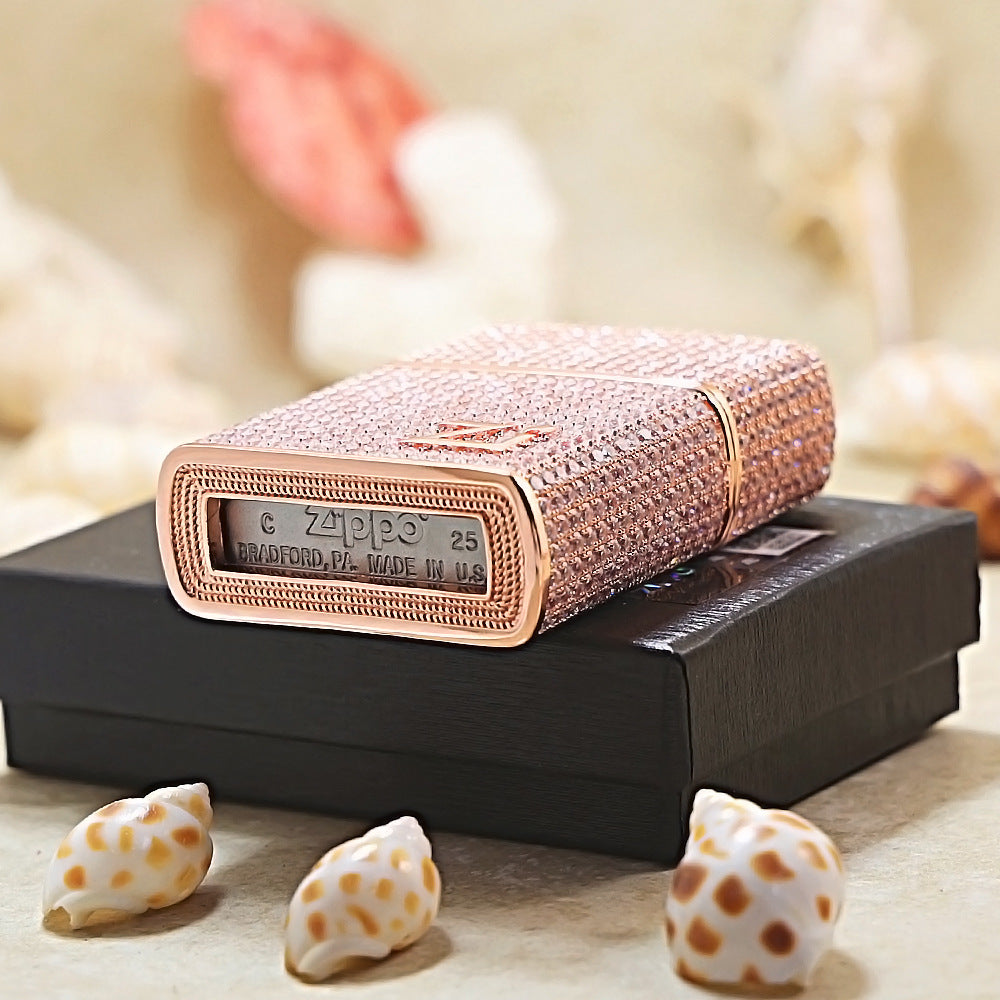 Zippo Rose Gold Full Crystal Pavé Zi Emblem Shell Lighter - CM101