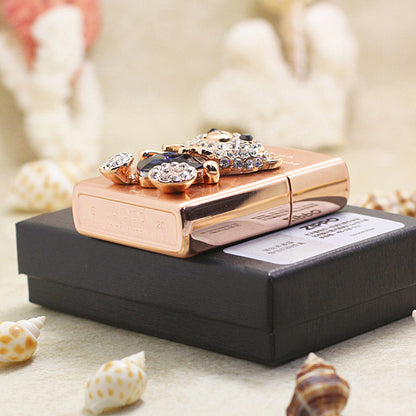 Zippo Rose Gold Teddy Bear for Lover Crystal Heart Emblem Lighter - DS175