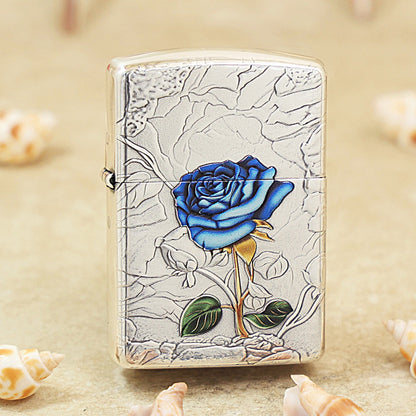Zippo Silver-Plated Embossed Blue Enchantress Rose - DS167