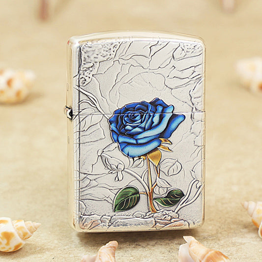 Zippo Silver-Plated Embossed Blue Enchantress Rose - DS167