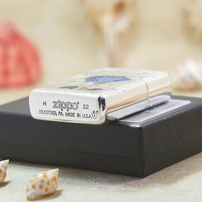 Zippo Silver-Plated Embossed Blue Enchantress Rose - DS167