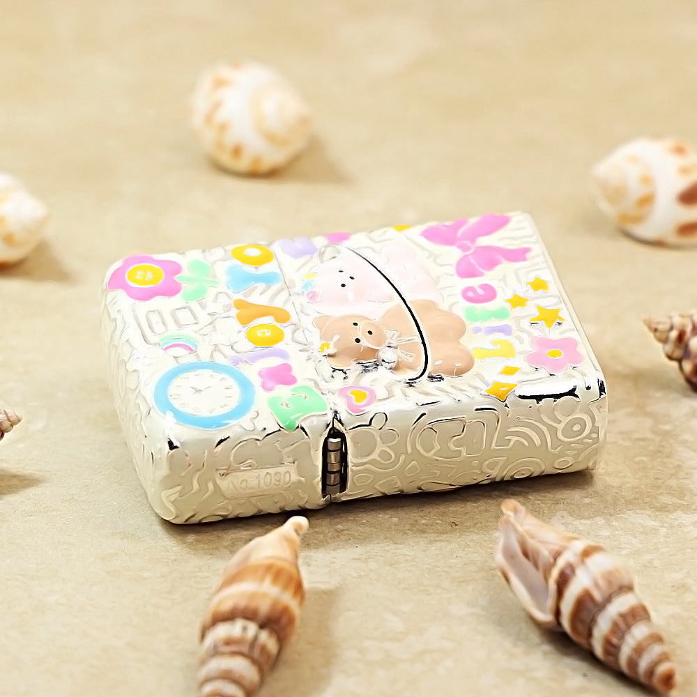 Zippo Silver-Plated Shell Case Enjoy Life Bear - CM72