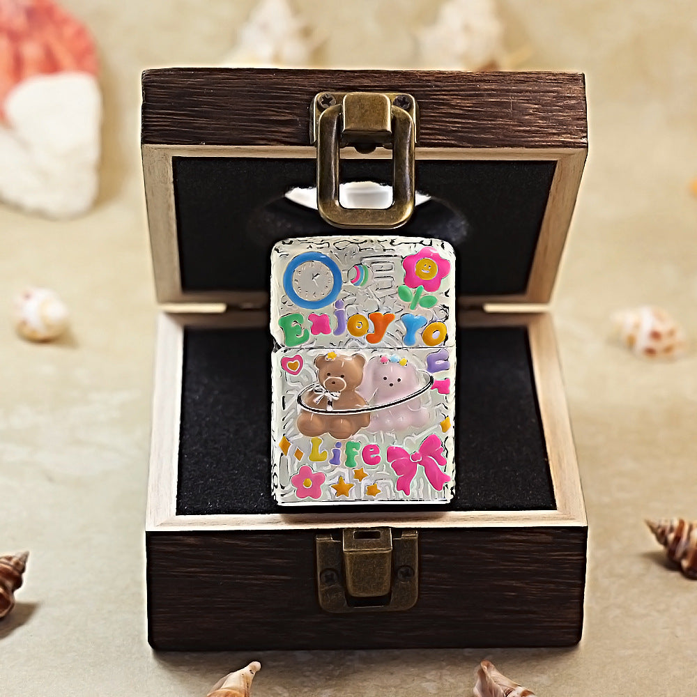 Zippo Silver-Plated Shell Case Enjoy Life Bear - CM72