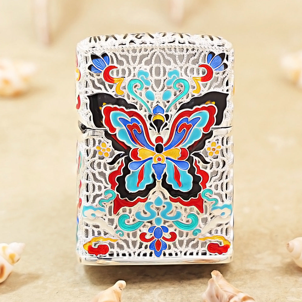 Zippo Silver-Plated Shell Cloisonné Dunhuang Dream Butterfly - CM77