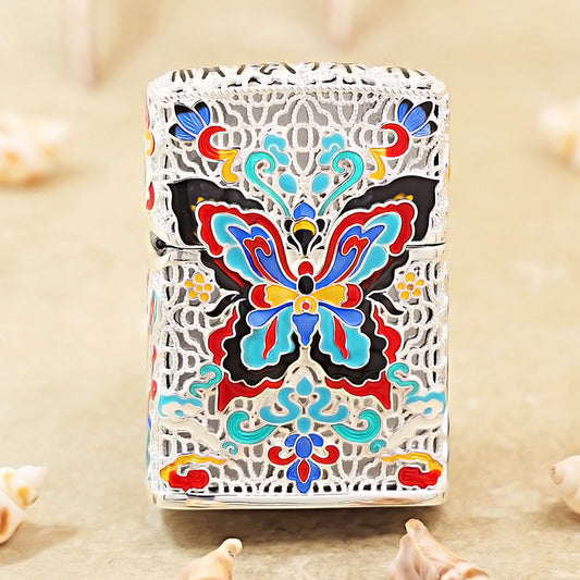 Zippo Silver-Plated Shell Cloisonné Dunhuang Dream Butterfly - CM77
