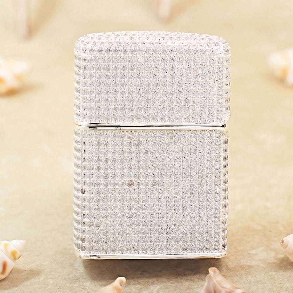 Zippo Silver-Plated Shell Full Diamond Panda and Bamboo Case - CM91