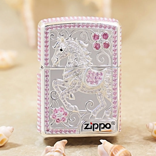 Zippo Silver-Plated Shell Pink Crystal Lead the Way Horse - CM60