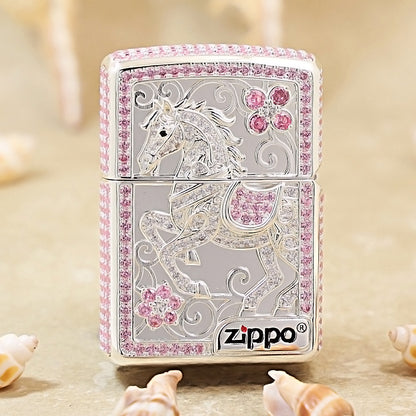 Zippo Silver-Plated Shell Pink Crystal Lead the Way Horse - CM60