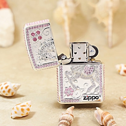 Zippo Silver-Plated Shell Pink Crystal Lead the Way Horse - CM60