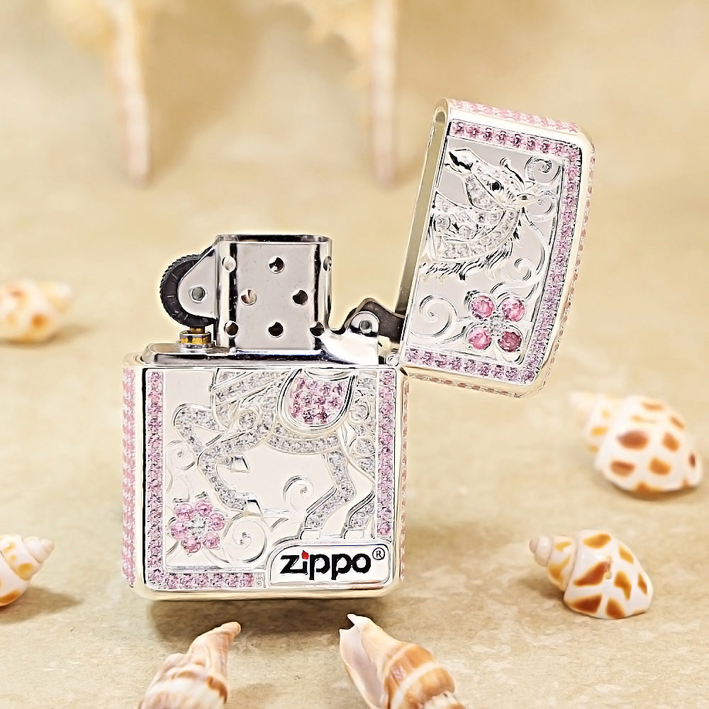 Zippo Silver-Plated Shell Pink Crystal Lead the Way Horse - CM60