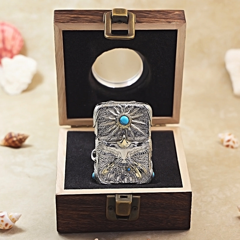 Zippo Silver-Plated Shell Turquoise Burning Sun Eagle - CM66