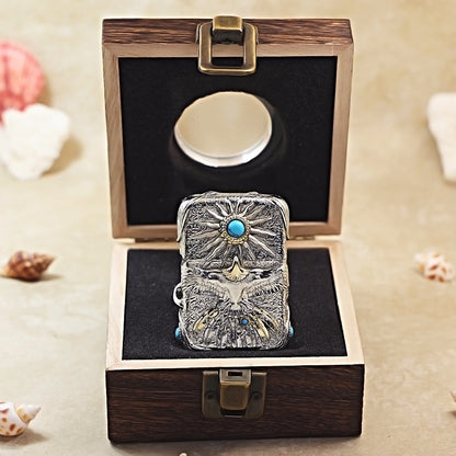 Zippo Silver-Plated Shell Turquoise Burning Sun Eagle - CM66
