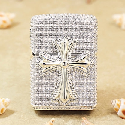 Zippo Silver Full Crystal Pavé Gothic Cross Emblem Shell Lighter - CM111