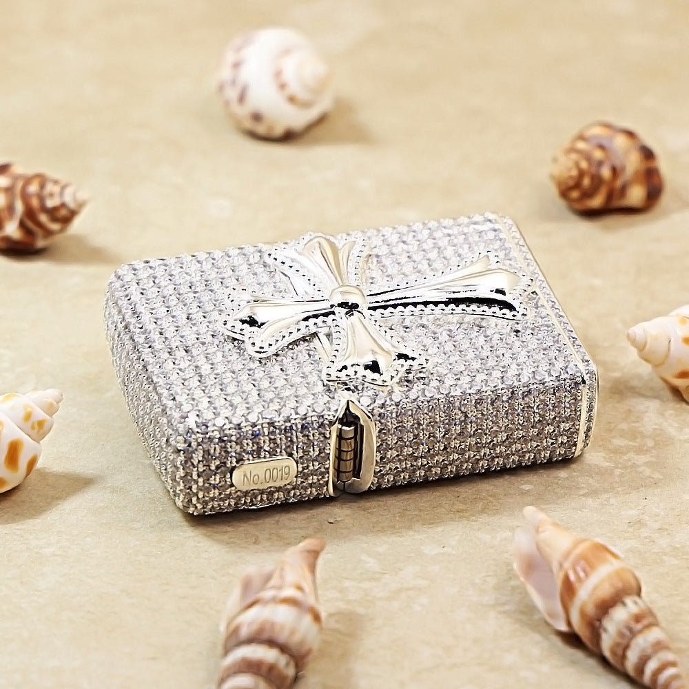 Zippo Silver Full Crystal Pavé Gothic Cross Emblem Shell Lighter - CM111