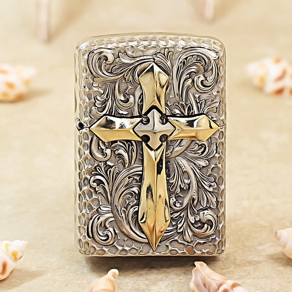 Zippo Silver Vintage Glory Cross Shell Case - CM65