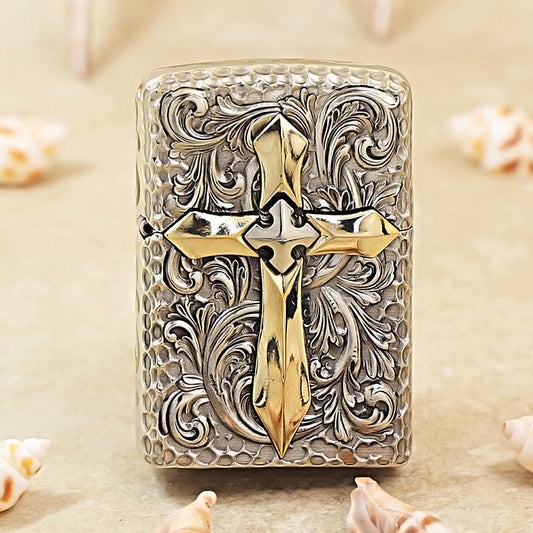 Zippo Silver Vintage Glory Cross Shell Case - CM65
