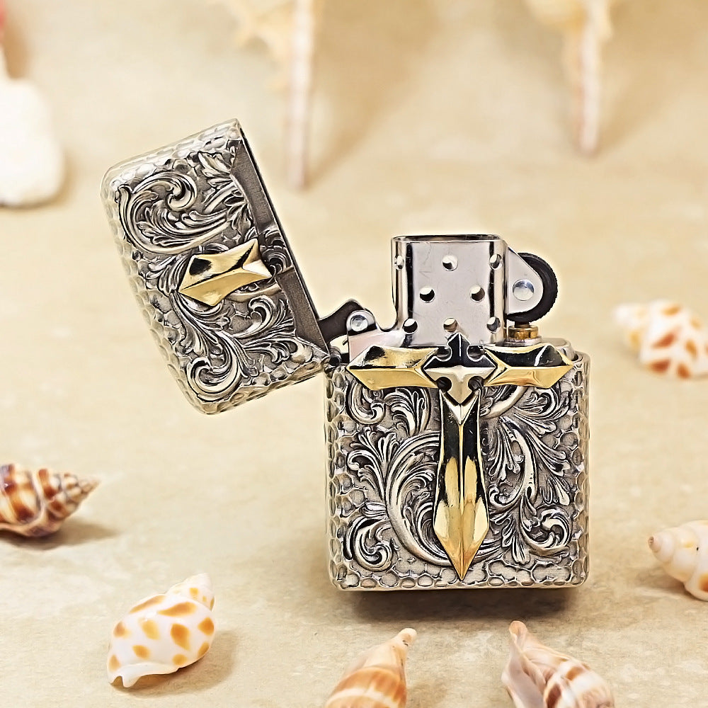 Zippo Silver Vintage Glory Cross Shell Case - CM65