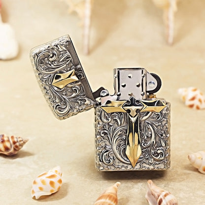 Zippo Silver Vintage Glory Cross Shell Case - CM65