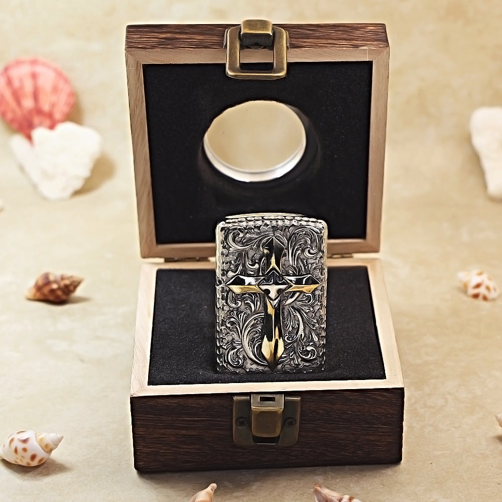 Zippo Silver Vintage Glory Cross Shell Case - CM65