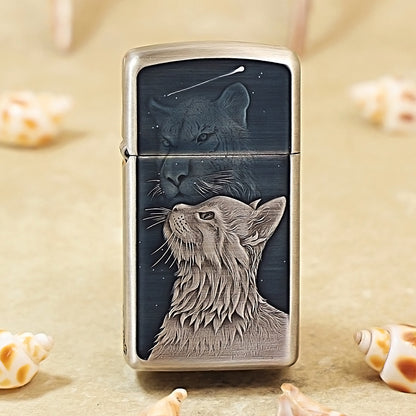 Zippo Slim Antique Silver Starry Sky Feline Spirit Shell Case - CM99