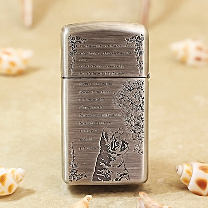 Zippo Slim Antique Silver Starry Sky Feline Spirit Shell Case - CM99