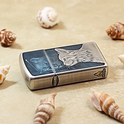 Zippo Slim Antique Silver Starry Sky Feline Spirit Shell Case - CM99