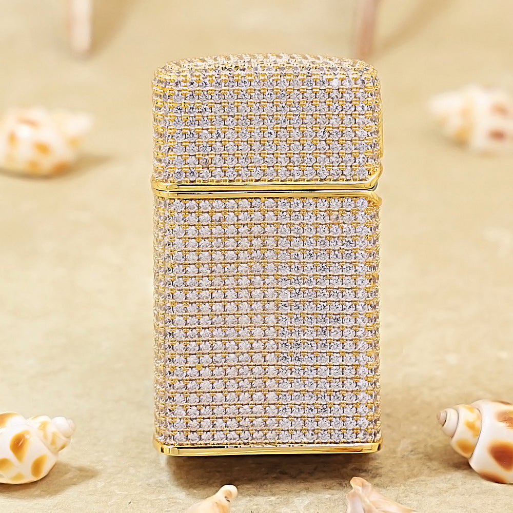 Zippo Slim Gold Full Crystal Pavé "Zi" Emblem Shell Lighter - CM100