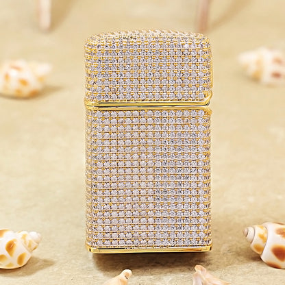 Zippo Slim Gold Full Crystal Pavé "Zi" Emblem Shell Lighter - CM100