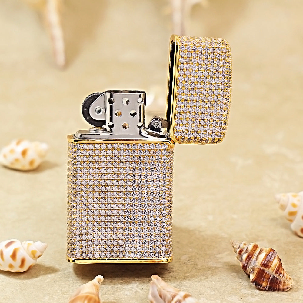 Zippo Slim Gold Full Crystal Pavé "Zi" Emblem Shell Lighter - CM100