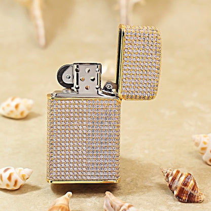 Zippo Slim Gold Full Crystal Pavé "Zi" Emblem Shell Lighter - CM100