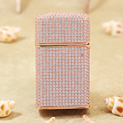 Zippo Slim Rose Gold Full Crystal Pavé "Zi" Emblem Shell Lighter - CM104