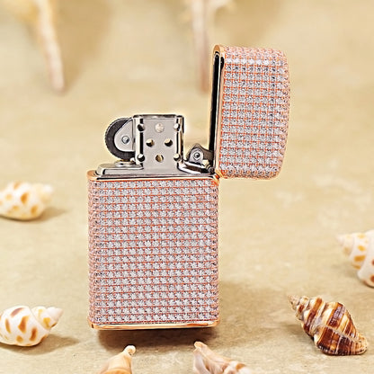 Zippo Slim Rose Gold Full Crystal Pavé "Zi" Emblem Shell Lighter - CM104