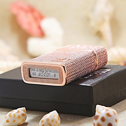 Zippo Slim Rose Gold Full Crystal Pavé "Zi" Emblem Shell Lighter - CM104