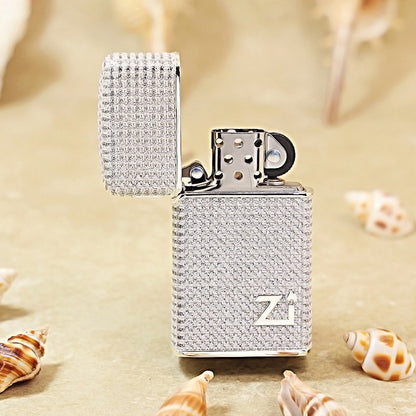 Zippo Slim Silver Full Crystal Pavé "Zi" Emblem Shell Lighter - CM105