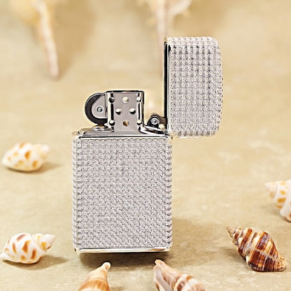 Zippo Slim Silver Full Crystal Pavé "Zi" Emblem Shell Lighter - CM105