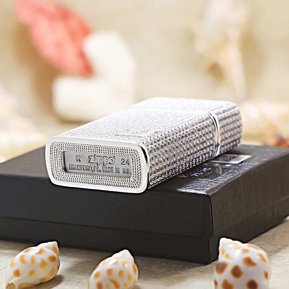 Zippo Slim Silver Full Crystal Pavé "Zi" Emblem Shell Lighter - CM105