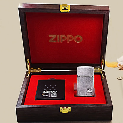 Zippo Slim Silver Full Crystal Pavé "Zi" Emblem Shell Lighter - CM105