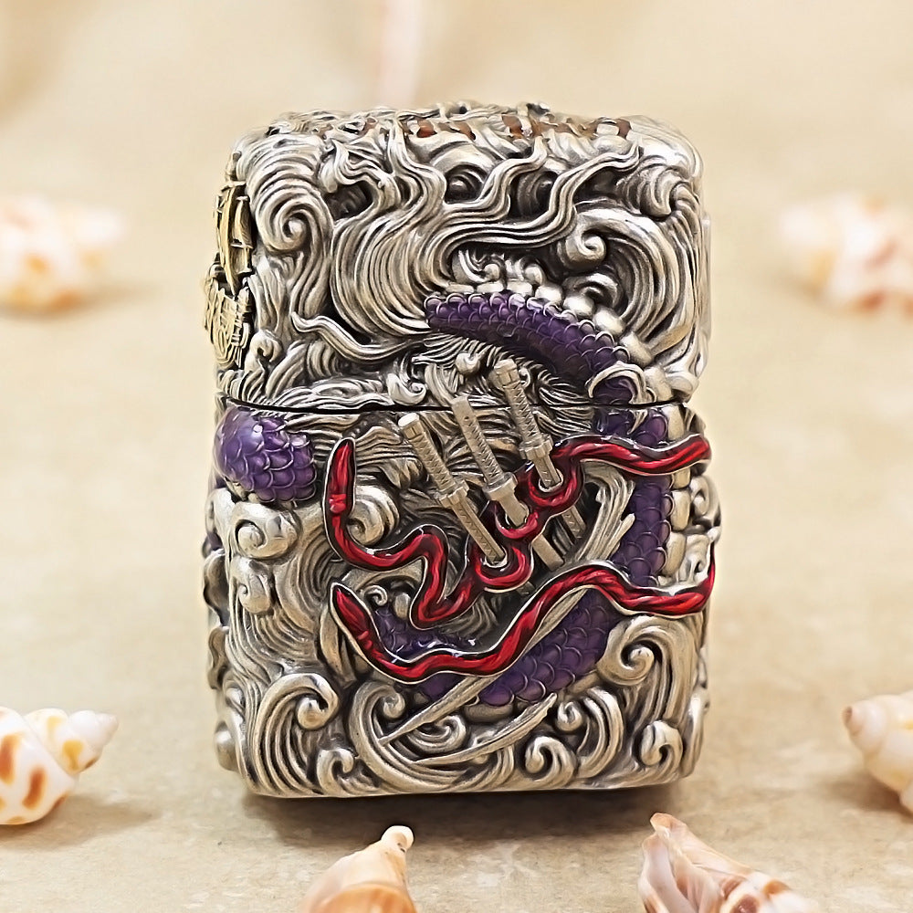 Zippo Smoked Chrome Zoro Flying Dragon In The Sky Emblem - CM79