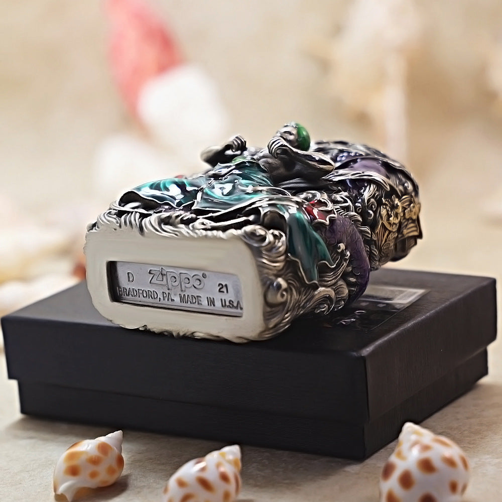 Zippo Smoked Chrome Zoro Flying Dragon In The Sky Emblem - CM79