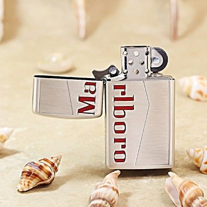 Zippo Smoked Silver Double-Sided Marlboro Bull Head Slim Lighter - MC17