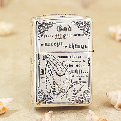 Zippo Sterling Silver Exquisite Carved Guardian Angel and Cathedral Lighter - SS04