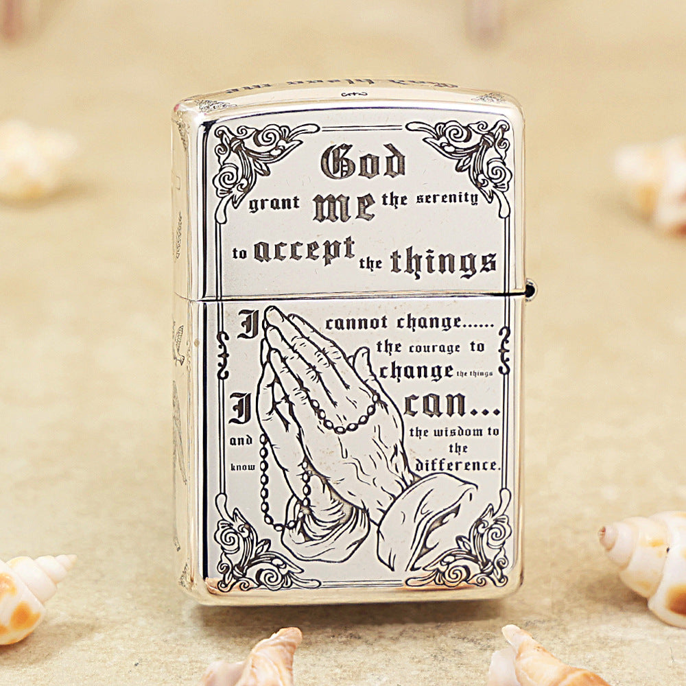 Zippo Sterling Argent Exquisite Engraved Protector Angel and Cathedral Flame - SS04