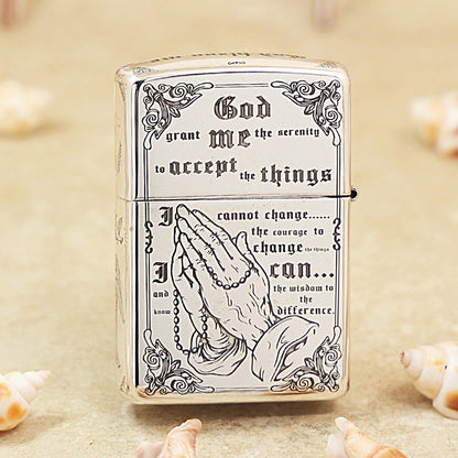 Zippo Sterling Argent Exquisite Engraved Protector Angel and Cathedral Flame - SS04