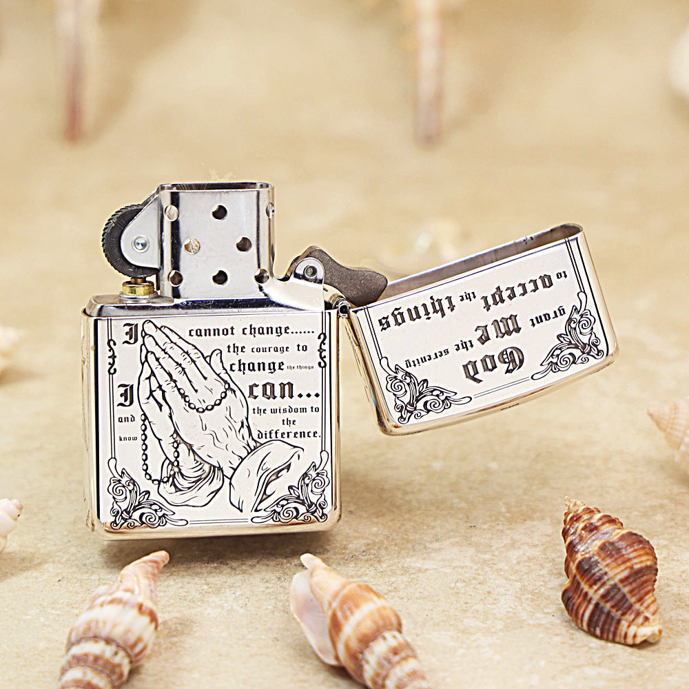 Zippo Sterling Argent Exquisite Engraved Protector Angel and Cathedral Flame - SS04