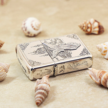 Zippo Sterling Silver Exquisite Carved Guardian Angel and Cathedral Lighter - SS04