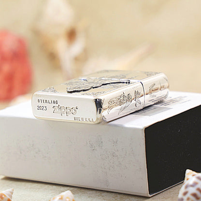 Zippo Sterling Silver Exquisite Carved Guardian Angel and Cathedral Lighter - SS04