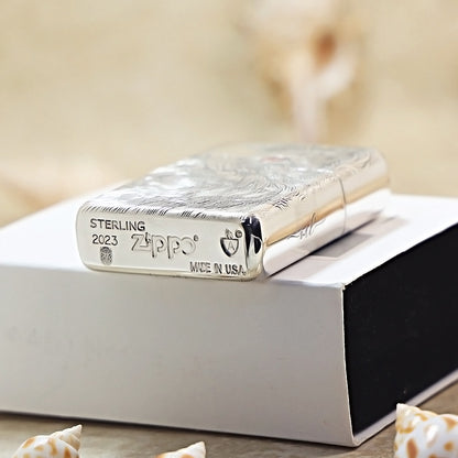 Zippo Sterling Silver Exquisite Carved Looking Up Cat Spirit Lighter - SS03