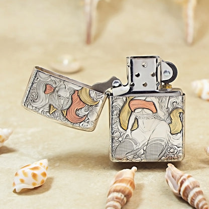 Zippo Sterling Silver Exquisite Carved Sexy Nine-Tailed Fox Spirit Lighter- SS01