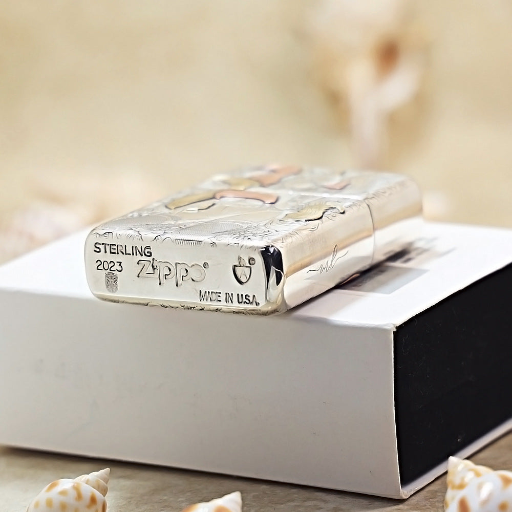 Zippo Sterling Silver Exquisite Carved Sexy Nine-Tailed Fox Spirit Lighter- SS01