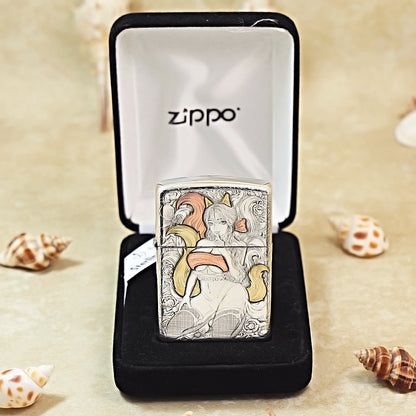Zippo Sterling Silver Exquisite Carved Sexy Nine-Tailed Fox Spirit Lighter- SS01